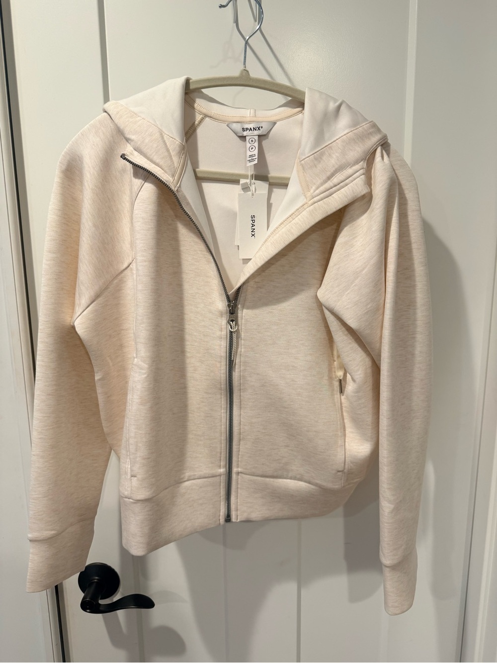 SPANX Cream Full-Zip Hooded Jacket